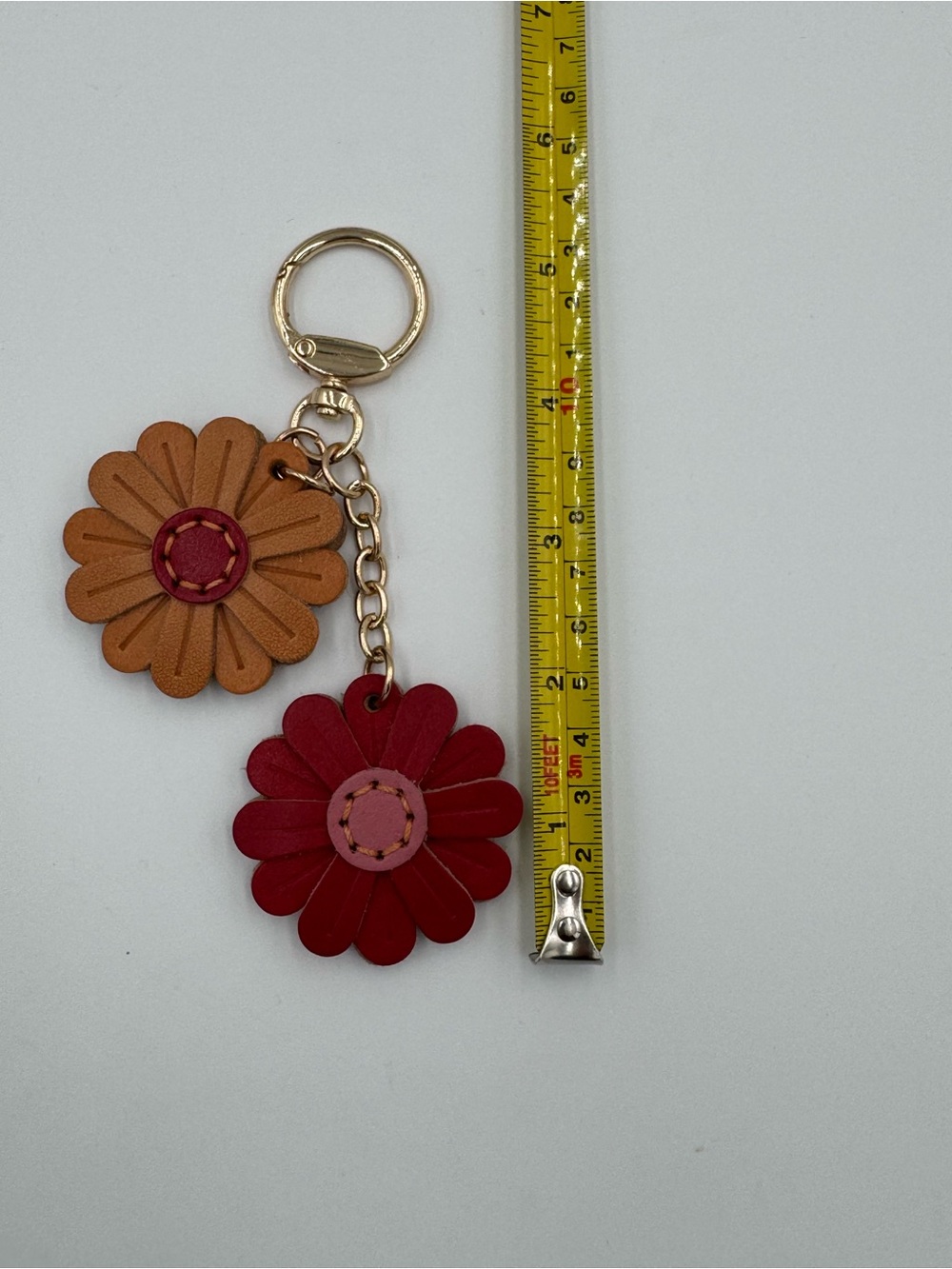 Leather Flower Double-Dangle Keychain or Bag Charm - Two Sided  - NWOT - Picture 2 of 3